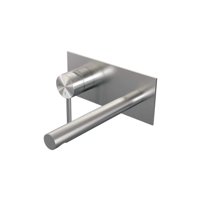 Afbeelding van Brauer Brushed Edition Wastafelmengkraan inbouw rechte uitloop rechts hendel lang smal afdekplaat model A2 PVD geborsteld RVS