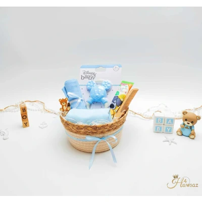Afbeelding van Geschenkset 7 stuks kraamcadeaus voor jongen Hawsaz.nl cadeau Mickey Mouse Bijtring Babycadeau Babyshower Geboortecadeau Houten kam Babyverzorging