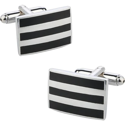 Afbeelding van Fako Bijoux® Manchetknopen Rechthoek Zwart Gestreept 21x14mm Zilverkleurig