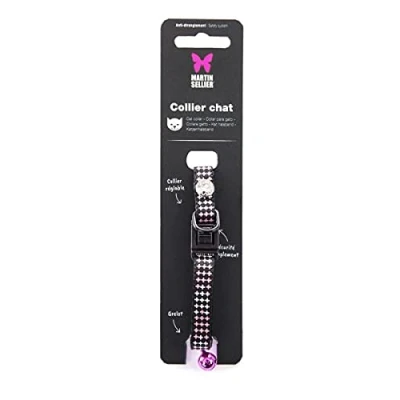 Afbeelding van Martin sellier halsband kat kruis roze / zwart (20 30X1 CM)