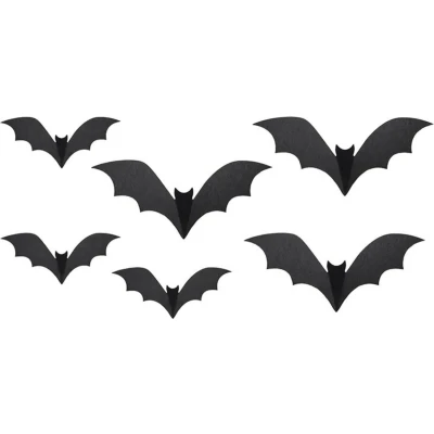 Afbeelding van PartyDeco Halloween thema hangende vleermuizen 6x zwart papier 19 29 cm Hangdecoratie