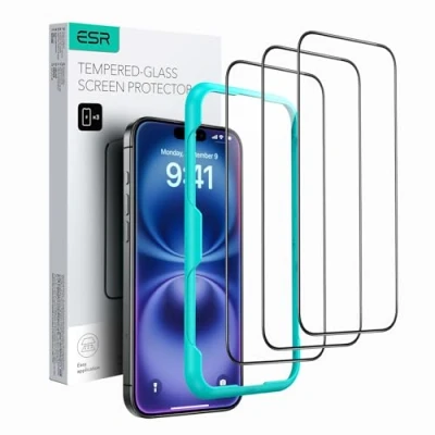 Afbeelding van ESR iPhone 15 pantserglas displaybeschermfolies, 3 2,5D gebogen randen, volledige bescherming van de militaire norm, krasbestendig