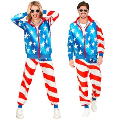 Afbeelding van Widmann Landen Thema Kostuum American Dream Team Retro Trainingspak Rood / Wit Blauw Medium Carnavalskleding Verkleedkleding