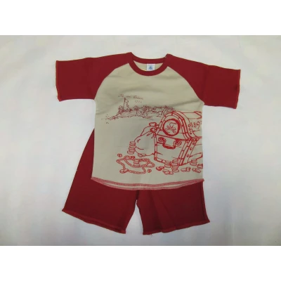 Afbeelding van Petit Bateau Zomer pyjama Bordeaux met beige Jongen 2 jaar 86