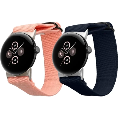 Afbeelding van kwmobile Horlogebandjes geschikt voor Google Pixel Watch 2 / 1 x Nylon Smartwatch bandje in donkerblauw oudroze.