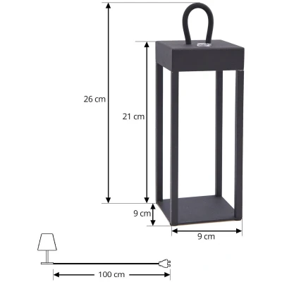 Afbeelding van Lindby LED oplaadbare tafellamp Iruna, zwart, metaal, 27cm, dimbaar.