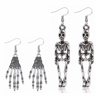 Afbeelding van set 2 paar zilver oorbellen skelet/skelethand Charme Bijoux