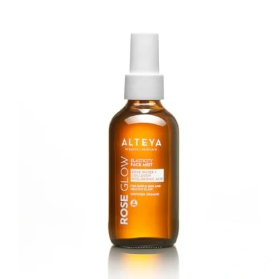 Afbeelding van Alteya Organic Rose Glow Elasticity Collageen Face Mist 120 ml NaTrue gecertificeerd biologisch gezichtswater rozenwater, hyaluronzuur, zeecollageen versterkt de elasticiteit en regenereert