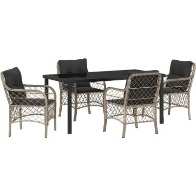 Afbeelding van vidaXL 5 Delige Tuin Eettafel Set met Kussens Lichtgrijs Poly Rattan