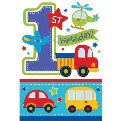 Afbeelding van Uitnodiging 1st birthday boy voertuigen 8 stuks