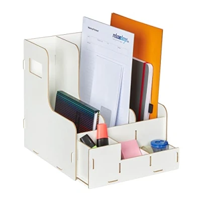 Afbeelding van Relaxdays tijdschriftencassette A4 bureau organizer tijdschrifthouder opbergbakjes wit