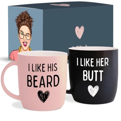 Afbeelding van Gifffted Ik Houd Van Zijn Baard Koffie Mokken Voor Paren, Grappige Paar Geschenken Verjaardag, Verloving En Kerstmis, Unieke De Vriendin, Haar Bruid Bruidegom