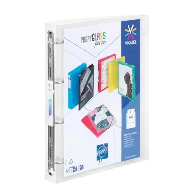 Afbeelding van Viquel Zachte map van kunststof met 4 ringen personaliseerbare rug 3,5 cm ID label DIN A4 premium kwaliteit gemaakt in Frankrijk kleurloos doorschijnend