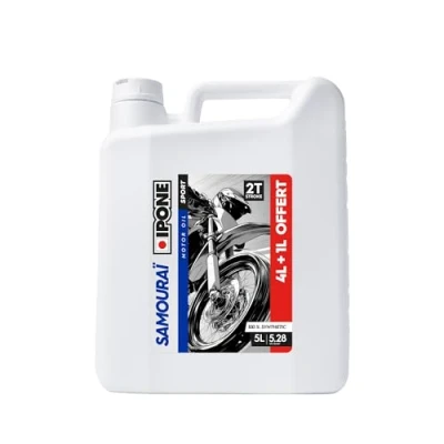 Afbeelding van IPONE Samoerai Racing 2 takt Motorolie 100% Synthetisch met Esters Zeer Hoge Prestaties Geschikt voor Mixen, Afzonderlijke smering, Injectiesystemen 5L incl. 1L Gratis