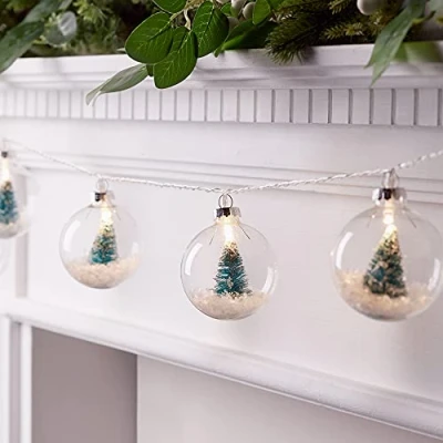 Afbeelding van Lights4fun 10 LED kerstballen lichtketting dennenboom timer batterij