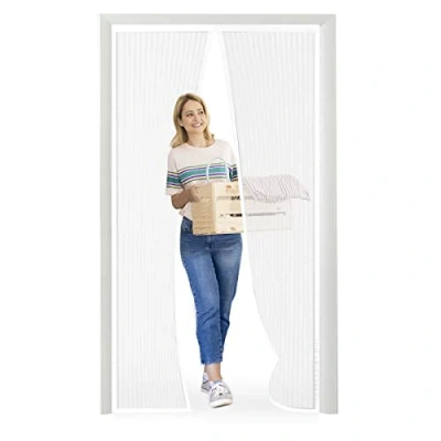 Afbeelding van Magnetisch deurklamboe voor deurnet, op maat gemaakt deurgordijn, klamboe, deurgordijn gangen, deuren en patio. Eenvoudig te installeren zegel, wit, 80 x 220 cm