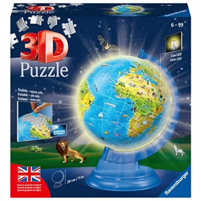 Afbeelding van Ravensburger 3D puzzel, Globo Night Edition met licht, geografie in het Engels, voor volwassenen en kinderen vanaf 6 jaar, cadeau idee, 188 delen