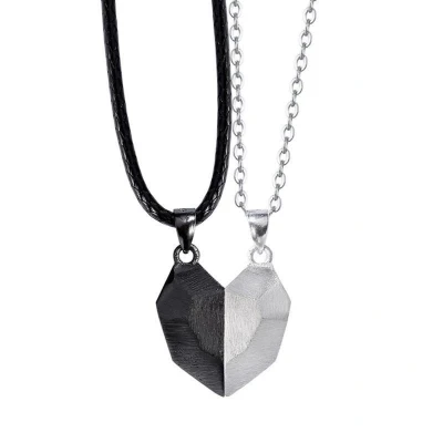 Afbeelding van Kasey Hartjes Ketting Magnetisch Vriendschap Cadeau Vriendschapsketting Voor 2 BFF Koppel Zilver/Zwart