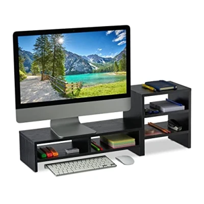Afbeelding van Relaxdays monitorstandaard met opbergruimte, 2 onderdelen, universeel, voor kantoor, monitorverhoger &amp; organizer, zwart