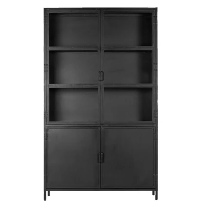 Afbeelding van Vitrinekast Zwart Metaal 4 Deuren 130x220cm Kast Lotte Giga Meubel