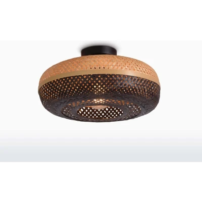 Afbeelding van GOOD&amp;MOJO Plafonniere Palawan Bamboe/Zwart Ø40cm Bruin