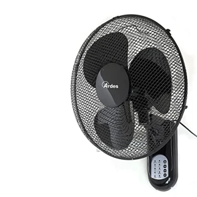 Afbeelding van ARDES wandventilator met 3 roterende vleugels (40 cm), afstandsbediening, automatische oscillatie, instelbare timer en snelheden, zwarte AR5W40R