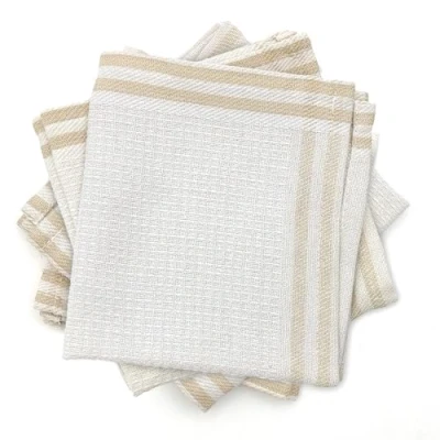 Afbeelding van LivinEase theedoeken voor keuken van katoenmix, set 6 (30 x 30) absorberende T handdoeken (wit bruine strepen)