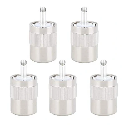 Afbeelding van UHF PL 259 voedingskopconnector, messing vernikkeld, 5 pack coaxkabelconnector voor 50 ohm coaxkabel RG8 / RG214 RG213 9913 LMR400