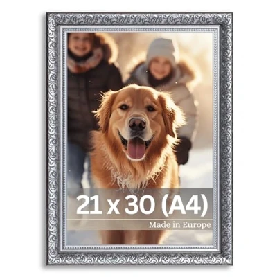 Afbeelding van Victor Vintage Fotolijst “Rubens in 21x30 cm (A4) Zwart Zilver Staaf: 30x20mm Echt Glas Barok Antiek 20x30 A4