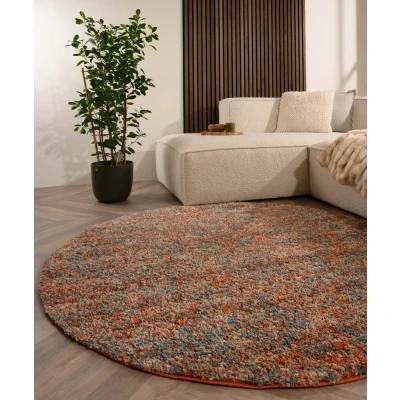 Afbeelding van Rond Hoogpolig Vloerkleed Blend Oranje/blauw 120 Cm