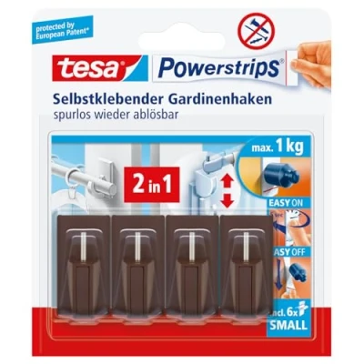 Afbeelding van tesa POWERSTRIPS® Vario gordijnhaak Bruin Inhoud: 4 stuk(s)