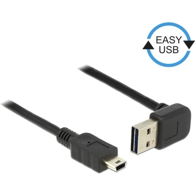 Afbeelding van Mini USB naar Easy A haaks (boven/beneden) kabel USB2.0 tot 2A / zwart 1 meter
