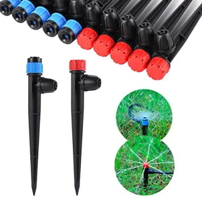 Afbeelding van Druppelirrigatie emitter met verstelbare 360 graden waterstroom druppels voor 1/4 inch slangen, uitstoot perfect huis tuin irrigatiesysteem (50 stuks gekleurd x 25 sproeiers druppels)