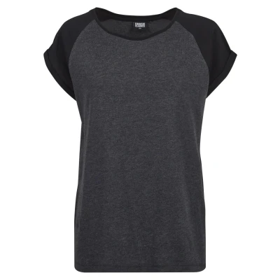 Afbeelding van Urban Classics Contrast Raglan Tshirt print, Dames, Maat: 3XL, Charcoal/black