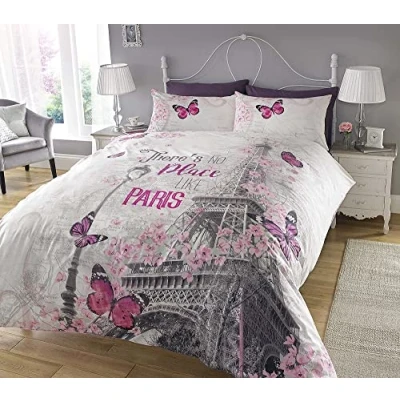 Afbeelding van Sleepdown Nieuw Parijs Romantisch dekbedovertrek en kussensloop set, beddengoed, digitale print, dekbedovertrek, slaapkamer, slaapbank (Eenpersoons)