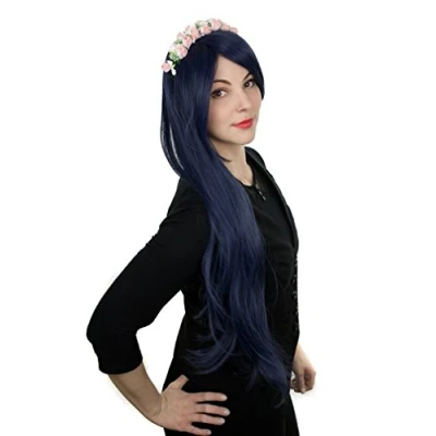 Afbeelding van Prettyland C617 80cm lange pruik donkerblauw glad veel volume natuurlijke hittebestendige