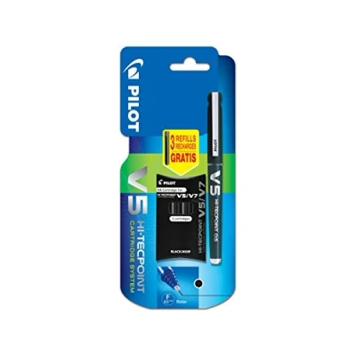 Afbeelding van Pilot V5 Rollerball met 3 gratis vervangende cartridges, zwart Hi Tech