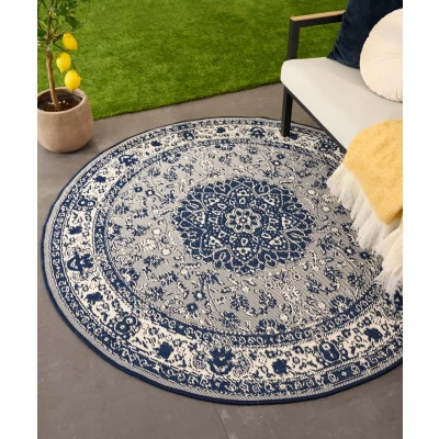 Afbeelding van Rond Vintage Buitenkleed Flip Agnes Donkerblauw 200 Cm
