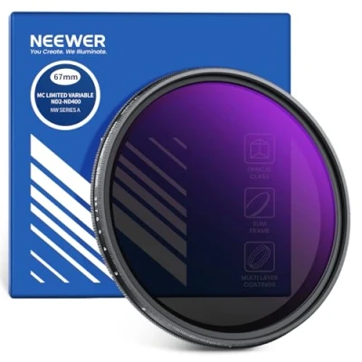 Afbeelding van NEEWER Variabele ND2 ND400 Filter, Hard Stop Limited Verstelbare Neutrale Dichtheidsfilter met Multicoated Waterafstotend Krasbestendig Optisch Glas Slank Aluminium Frame, 67mm