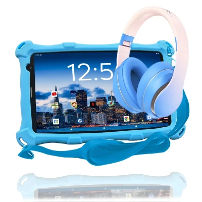Afbeelding van AngelTech Kinderpakket PRO MAX Kindertablet + Kinderkoptelefoon Combipakket Blauw