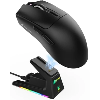 Afbeelding van ATTACK SHARK X1 Gamingmuis met Magnetisch Oplaadstation, PixArt PAW3395PRO Gamingsensor, 40000DPI, BT/2.4G Draadloos/Bedraad, 53g SUPERLIGHT Muis, 100M Microswitches voor PC/Xbox/PS/Mac Zwart