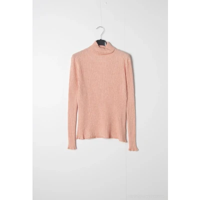 Afbeelding van Dames warme col trui Maxine effen licht parel roze lange mouwen Maat M/L koltrui
