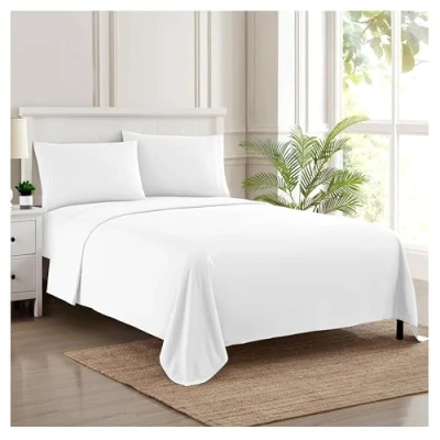 Afbeelding van Sweet Home Collection Luxe beddengoedset met plat hoeslaken, 2 kussenslopen, microvezel, wit, kingsize