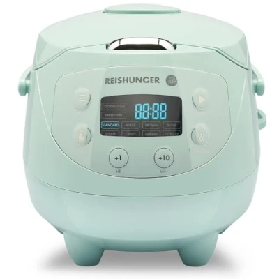 Afbeelding van Reishunger Digitale Mini Rijstkoker in Mint Multicooker met 8 programma&#039;s, stoominzet, premium binnenpan, timer en warmhoudfunctie Rijst voor maximaal 3 personen