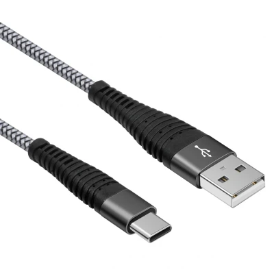 Afbeelding van USB C laadkabel naar A Nylon gevlochten mantel 480 mb/s Grijs 1 meter Allteq