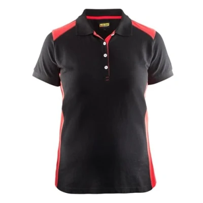 Afbeelding van Poloshirt Dames korte mouw knoopsluiting High Vis 3390 zwart/fluo rood