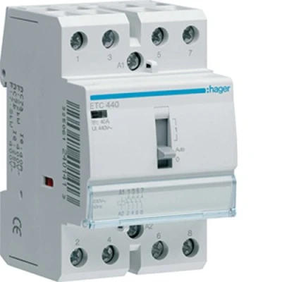 Afbeelding van Hager magneetschakelaar ac etc 4no 40 1 400v 25 3 kw u spoel 230v 50hz 60hz etc440