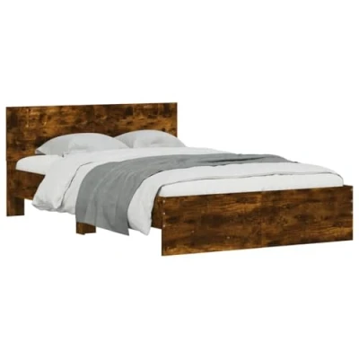Afbeelding van vidaXL Bedframe met hoofdeinde en LED gerookt eikenkleurig 120x200 cm