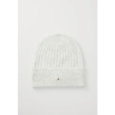 Afbeelding van Tommy Hilfiger Cable FLAG Beanie Muts, Dames, Maat: One Size, Ivory melange