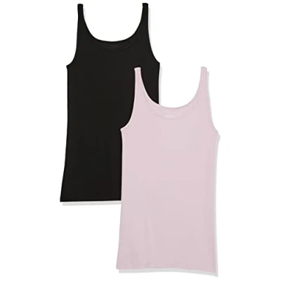 Afbeelding van Amazon Essentials Tanktop voor dames, slimfit, dunne bandjes, 2 stuks, zwart/lila, maat S